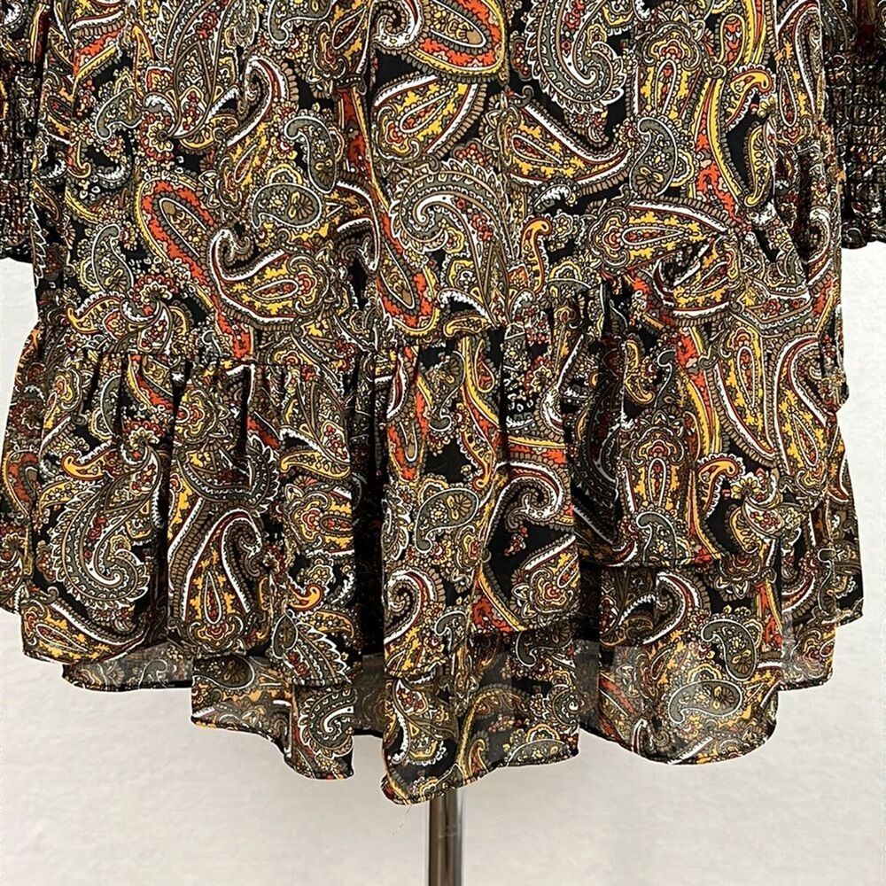 Michael Kors Paisley Boho Dress Smocked Waist Ruffle Hem Rustic Romance Size S - Picture 4 of 15